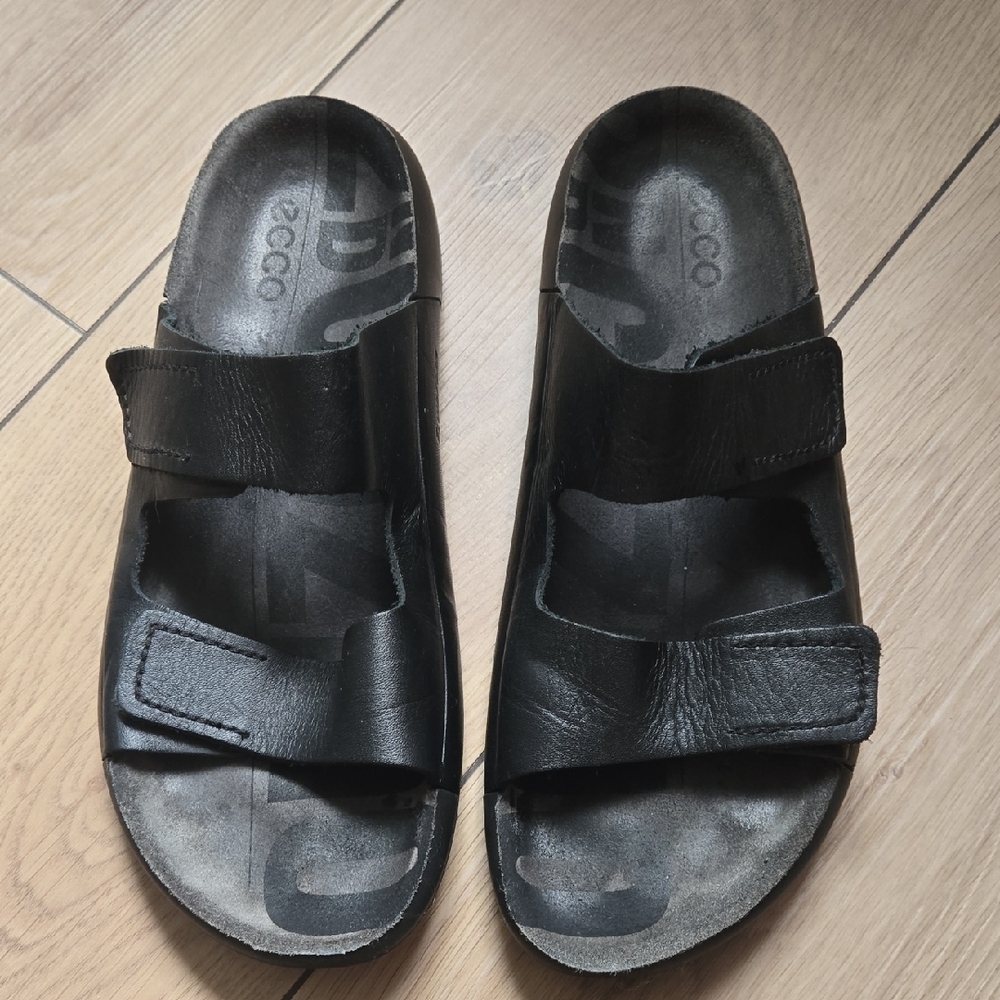 ECCO Cozmo Two Strap Slide Leather Sandals  Sz 6- 6.5